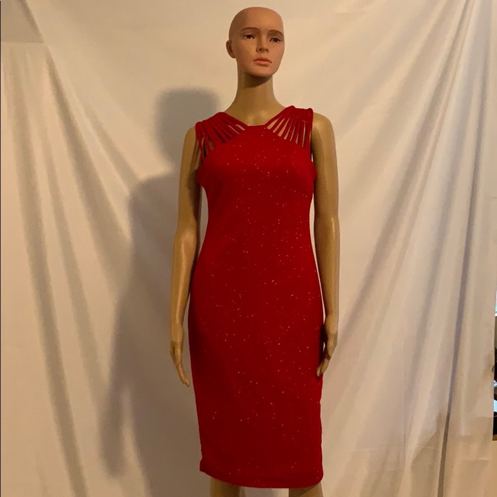 Bisou Bisou Strappy Sleeveless Sparkly Red Midi